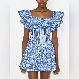 Beulah White and Blue Embroidered Dress